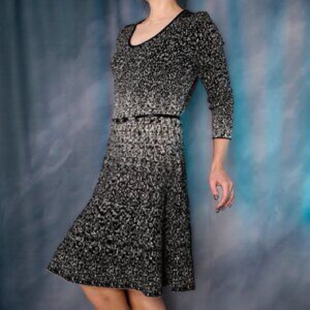 Elegant Black and Silver Knit Fit-and-Flare Dress